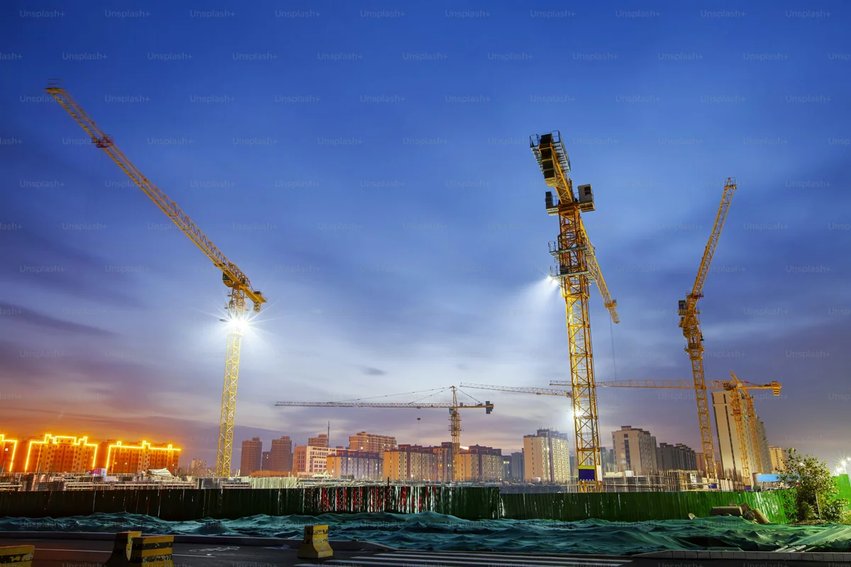 Cranes at a commercial construction site
